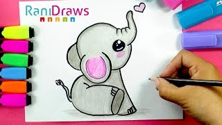 How to draw A CUTE BABY ELEPHANT  Cómo dibujar UN ELEFANTE BEBÉ KAWAII [upl. by Ynnij]