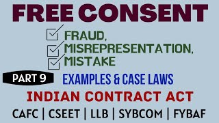 Fraud  Misrepresentation  Mistake  Free Consent  Indian Contract Act  Caselaws  Example [upl. by Wenger744]