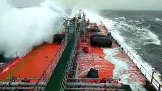 MONSTER WAVE Hits Bridge Of Oil Tanker [upl. by Adnamma]