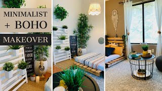 Small Bedroom Budget Makeover  Rental Friendly  Minimalist and BOHO [upl. by Dewhirst148]