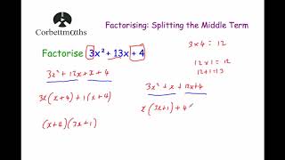 Splitting the Middle Term  Corbettmaths [upl. by Connel]