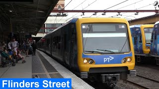 Trains at Flinders Street Station  Metro Trains Melbourne [upl. by Ardien225]