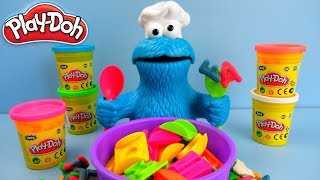 Play Doh Chef Cookie Monster Eating Lunch Letters  Toy unboxing [upl. by Oderfliw]