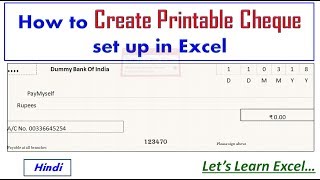 How to create Printable Cheque set up in Excel  by Lets Learn Excel [upl. by Becki]