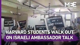 Harvard Law students walk out from talk given by Israeli ambassador [upl. by Euqitsym]